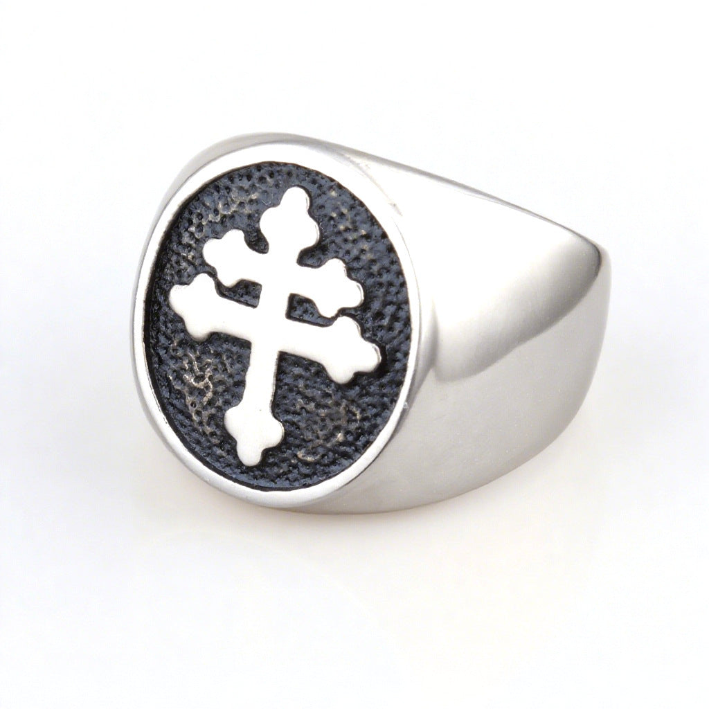 Anillo de Cruz Retro en Acero Inoxidable