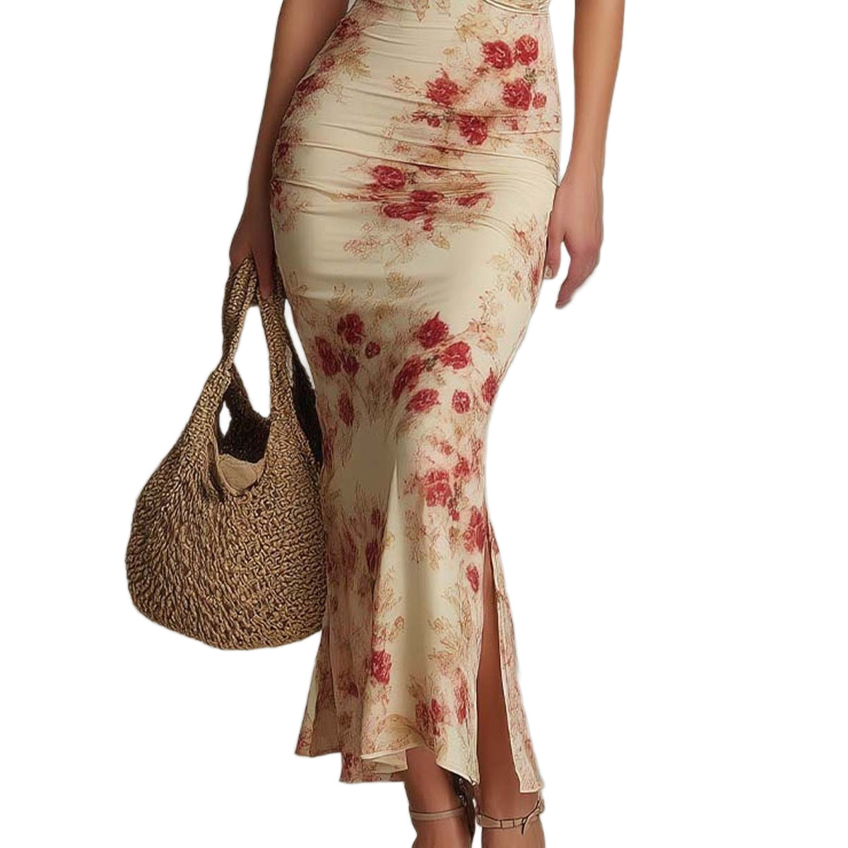 Vestido Largo Entallado Estampado, Estilo Vintage
