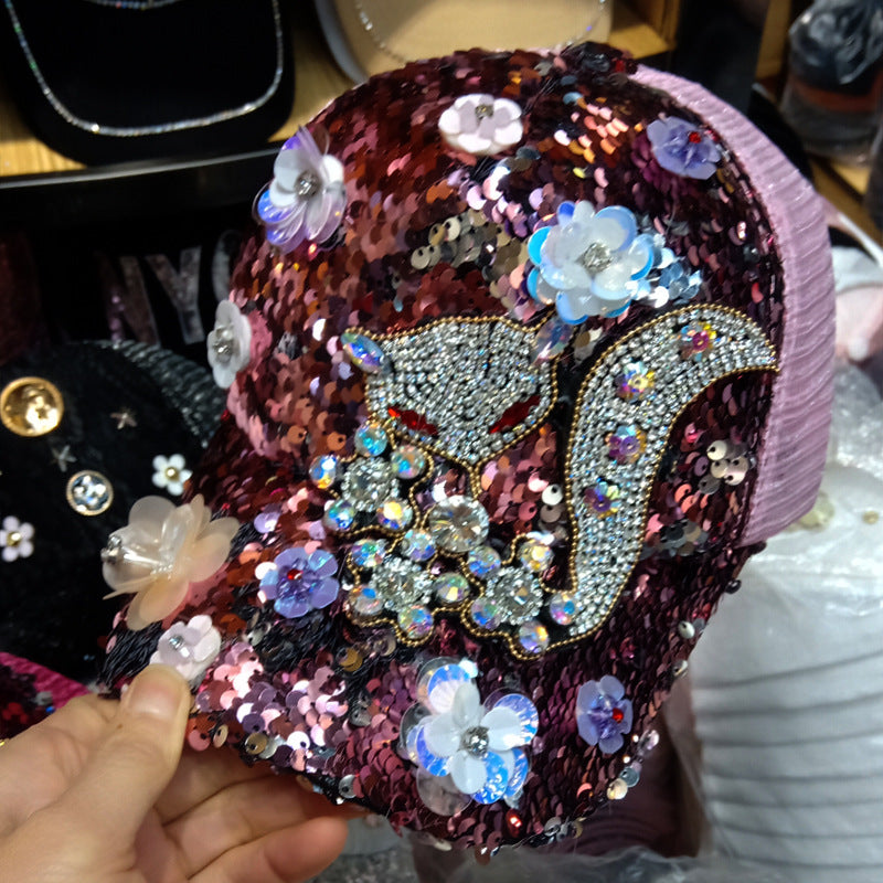 Gorra de Béisbol con Pedrería y Flores, Estilo Coreano - vista 4