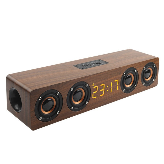 Altavoz Bluetooth de Madera con Radio y Reloj Despertador