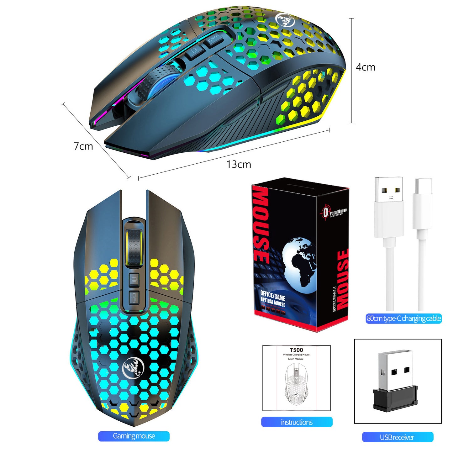 Ratón Gaming Inalámbrico Ultraligero, Diseño Panal - vista 6