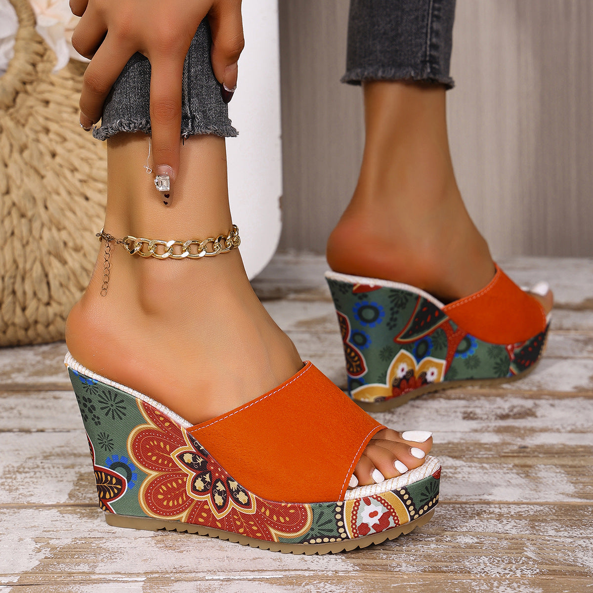 Sandalias de Plataforma con Estampado y Puntera Abierta