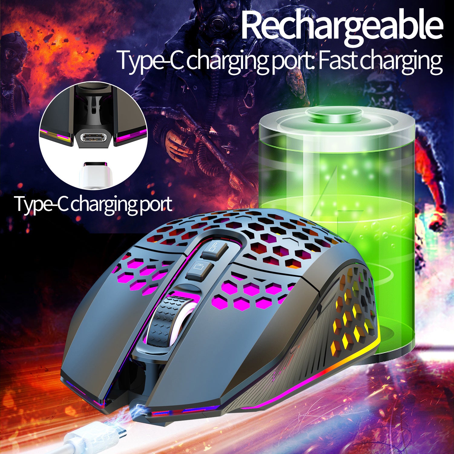 Ratón Gaming Inalámbrico Ultraligero, Diseño Panal - vista 3