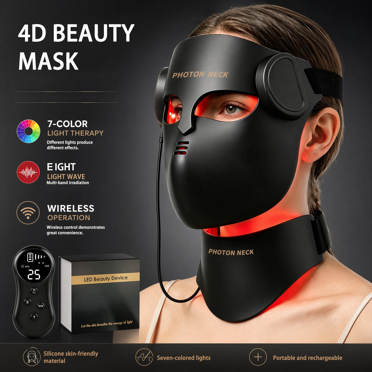 Mascarilla LED de Silicona 4D con Mando Inalámbrico