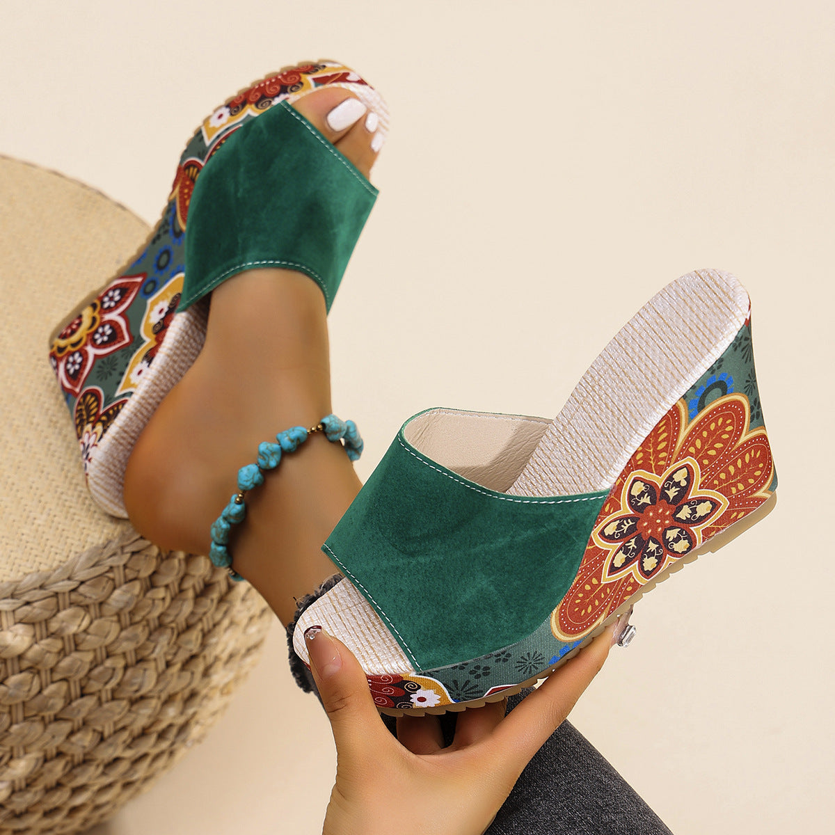 Sandalias de Plataforma con Estampado y Puntera Abierta