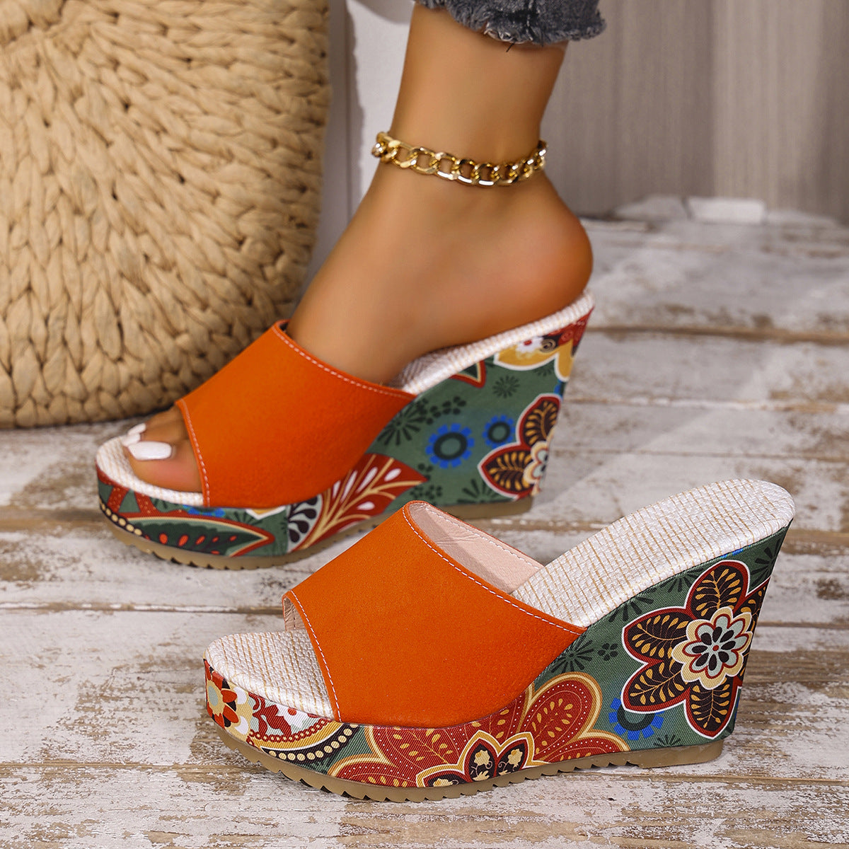 Sandalias de Plataforma con Estampado y Puntera Abierta