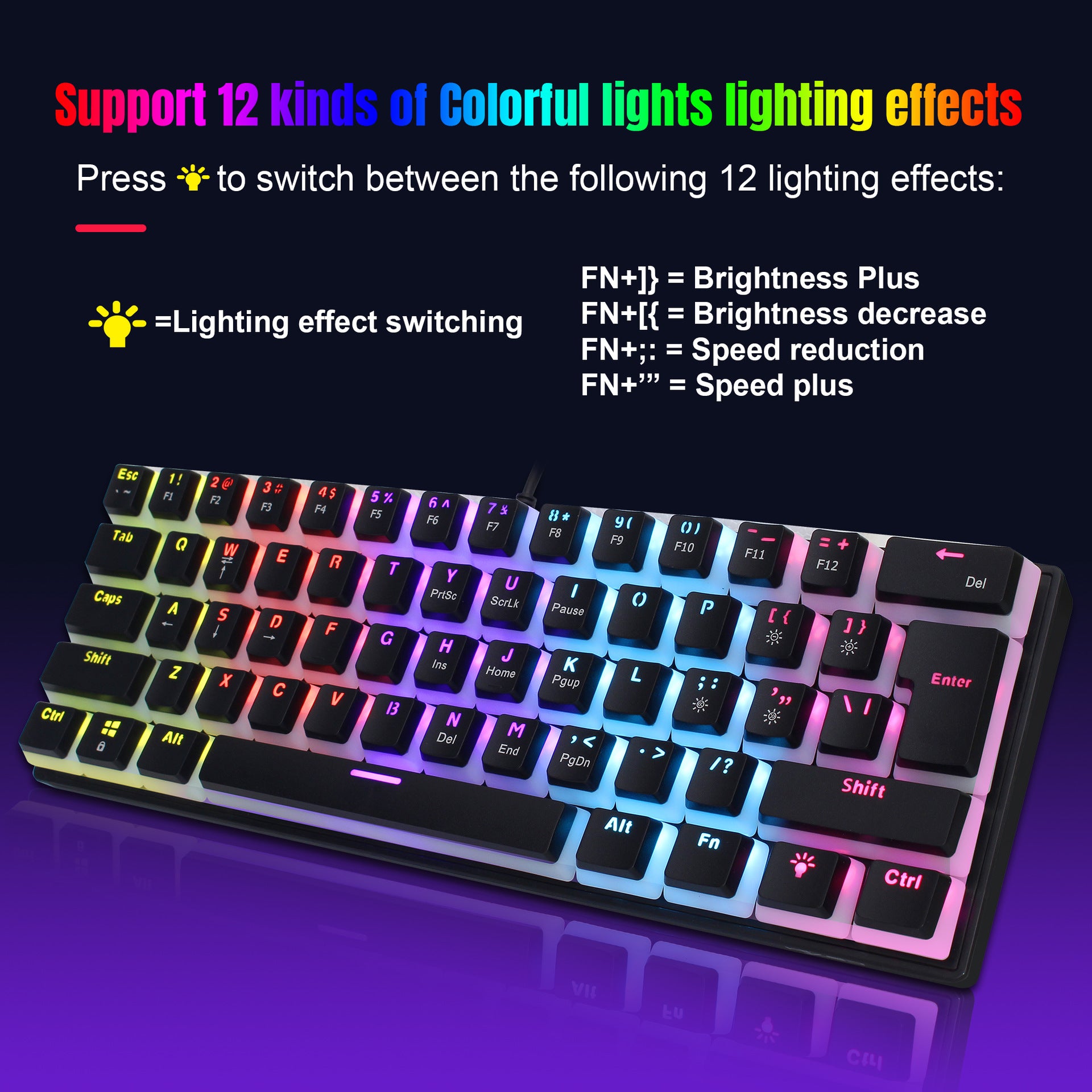 Teclado Mecánico HXSJ de 61 Teclas, Switch Azul, Retroiluminado - vista 2