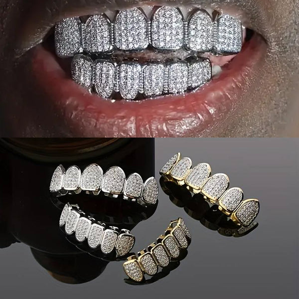 Grillz Dentales Hip Hop con Circonitas, Diseño Exagerado