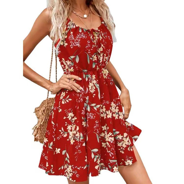 Vestido Elegante sin Mangas con Estampado y Cintura Elástica