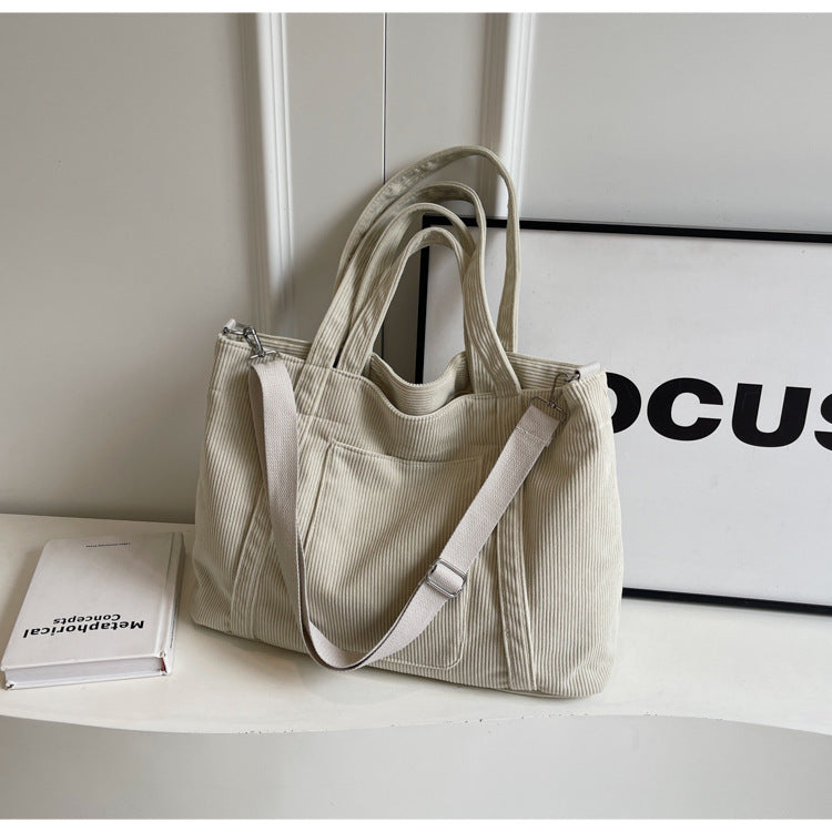 Bolso Tote de Pana de Gran Capacidad, Bandolera Casual