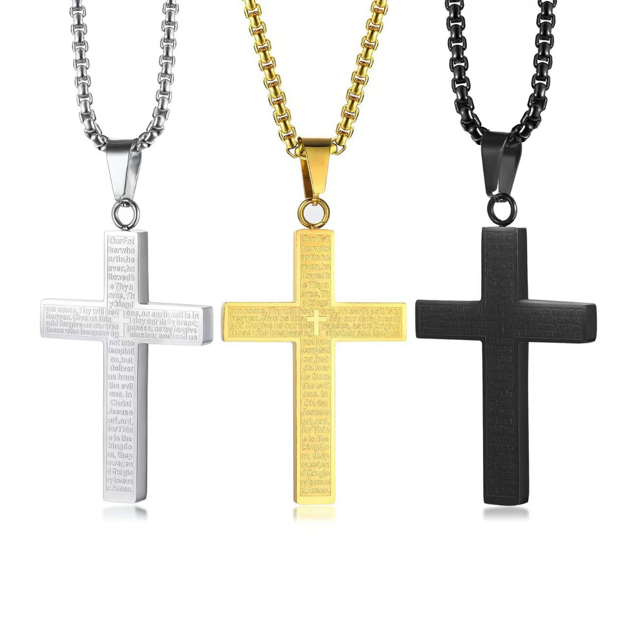 Collar con Colgante de Cruz, Acero Titanio