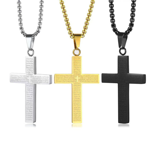Collar con Colgante de Cruz, Acero Titanio