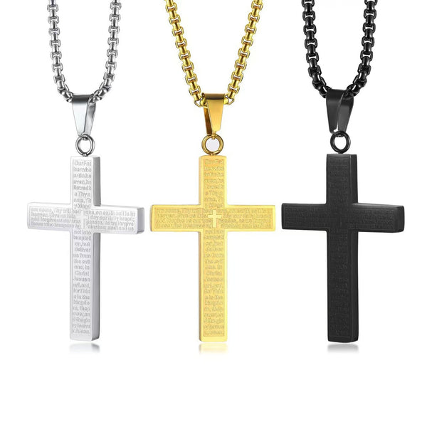 Collar con Colgante de Cruz, Acero Titanio