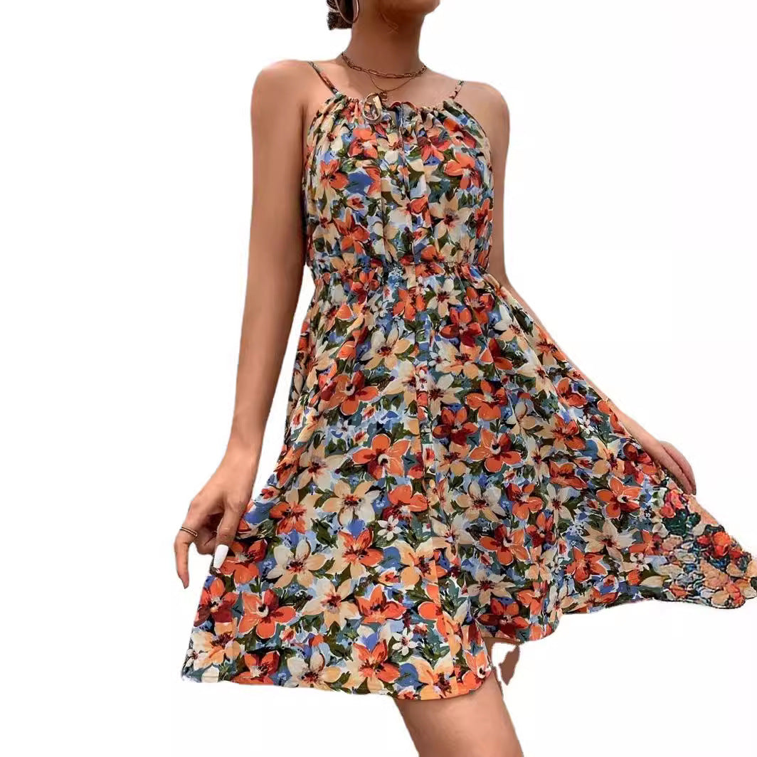 Vestido Elegante sin Mangas con Estampado y Cintura Elástica