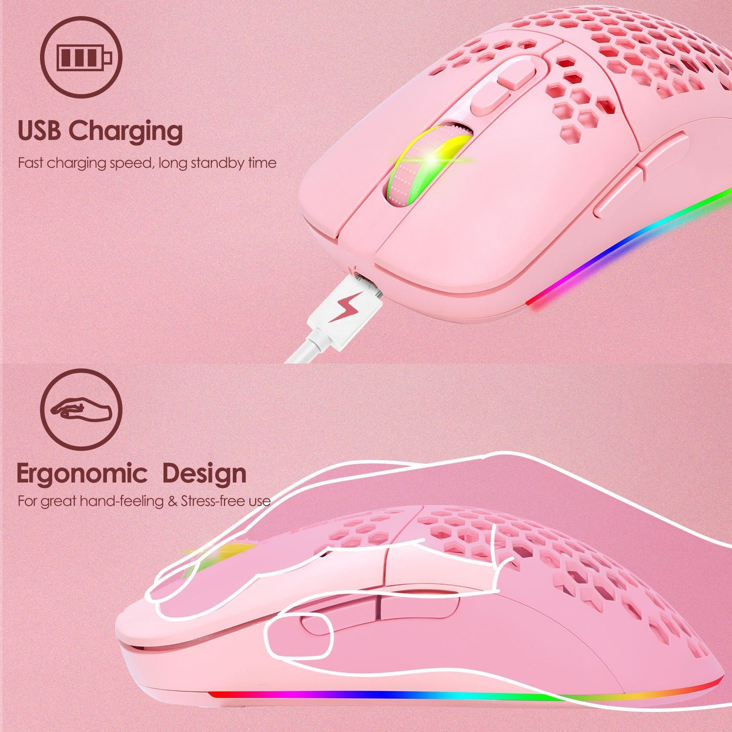 Ratón Inalámbrico RGB Silencioso y Ligero - vista 4