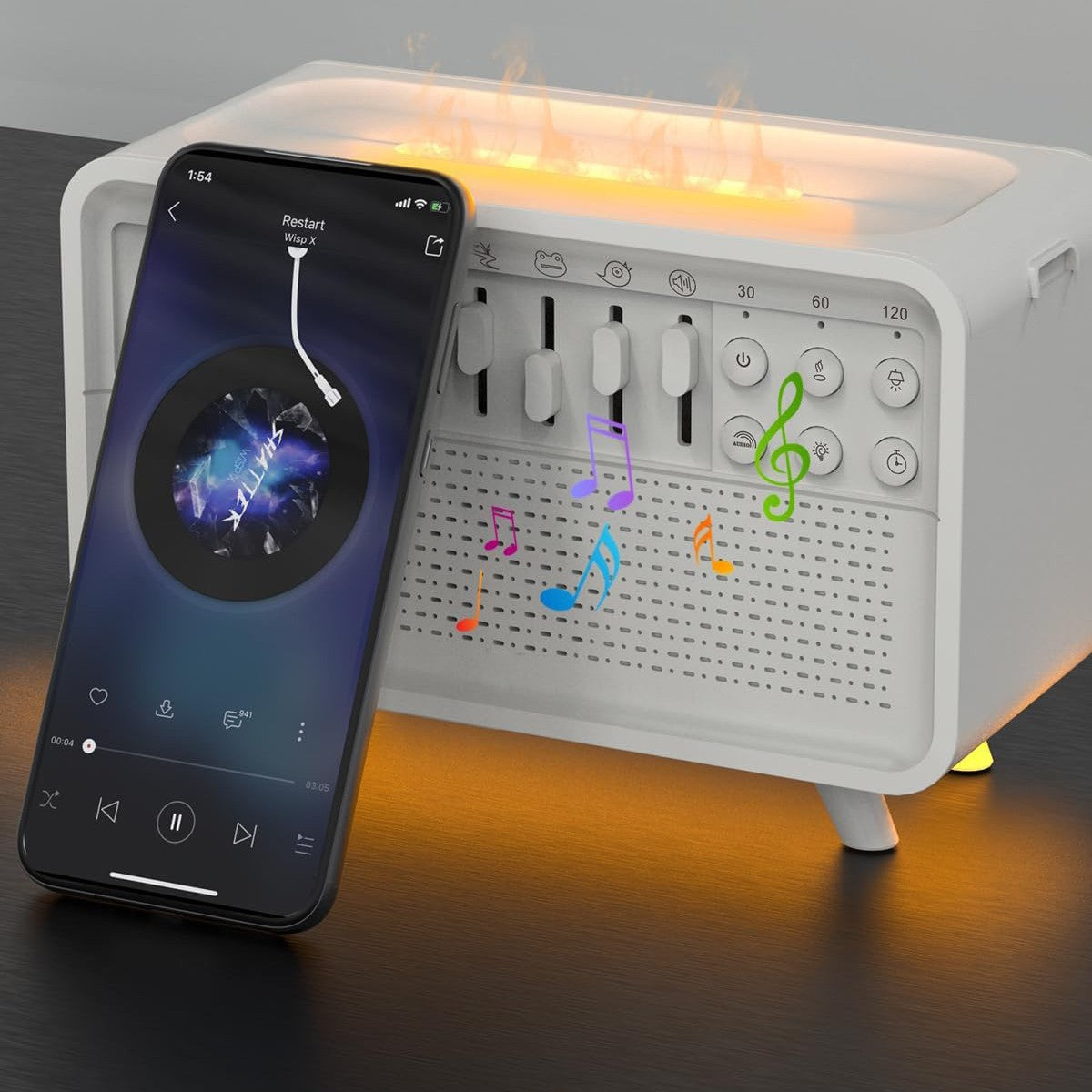 Humidificador con Ruido Blanco, Altavoz Bluetooth y Llama Simulada - vista 6
