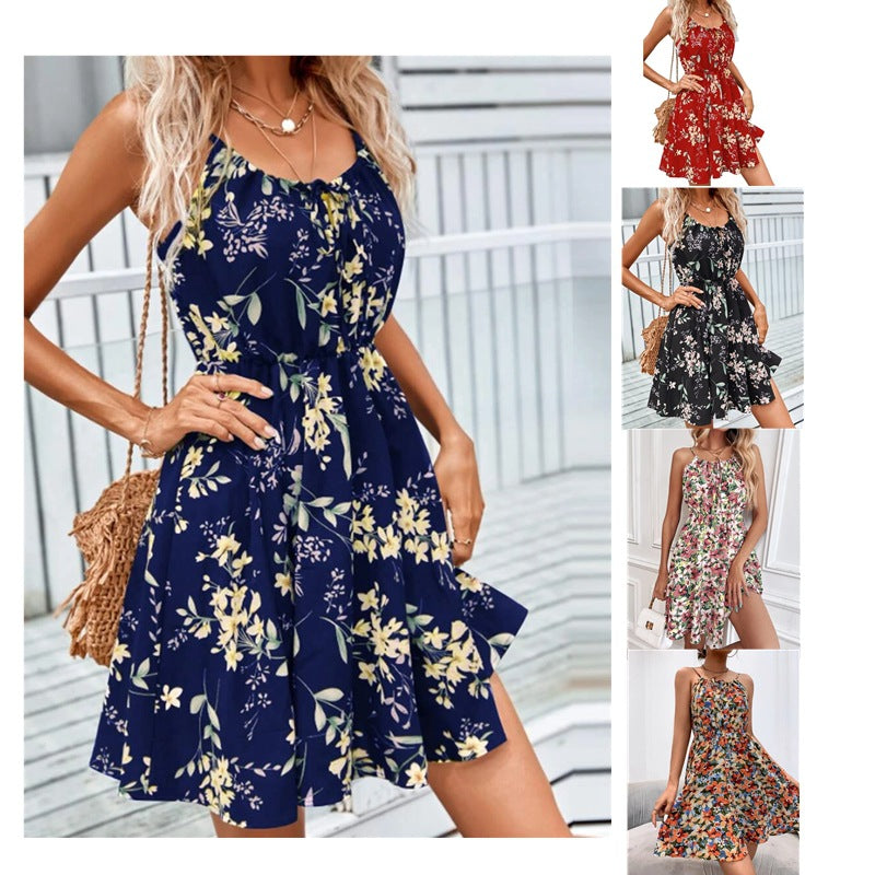 Vestido Elegante sin Mangas con Estampado y Cintura Elástica
