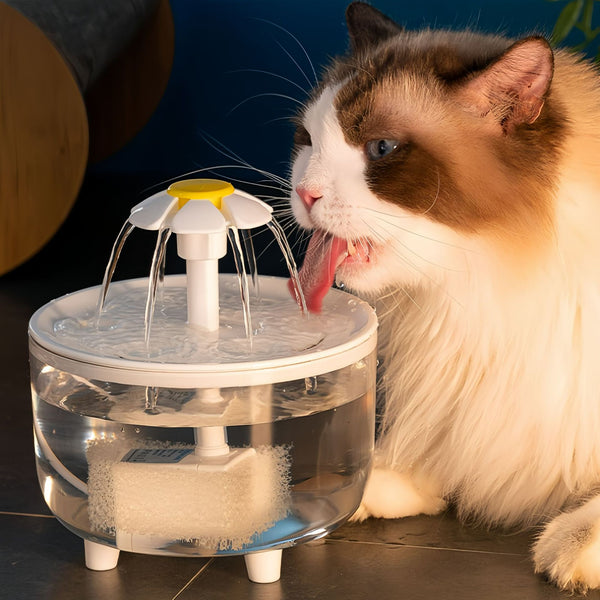 Fuente de Agua para Mascotas 1200ml con Filtro, Diseño Flor