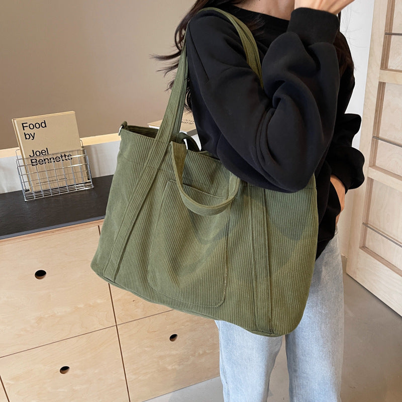 Bolso Tote de Pana de Gran Capacidad, Bandolera Casual