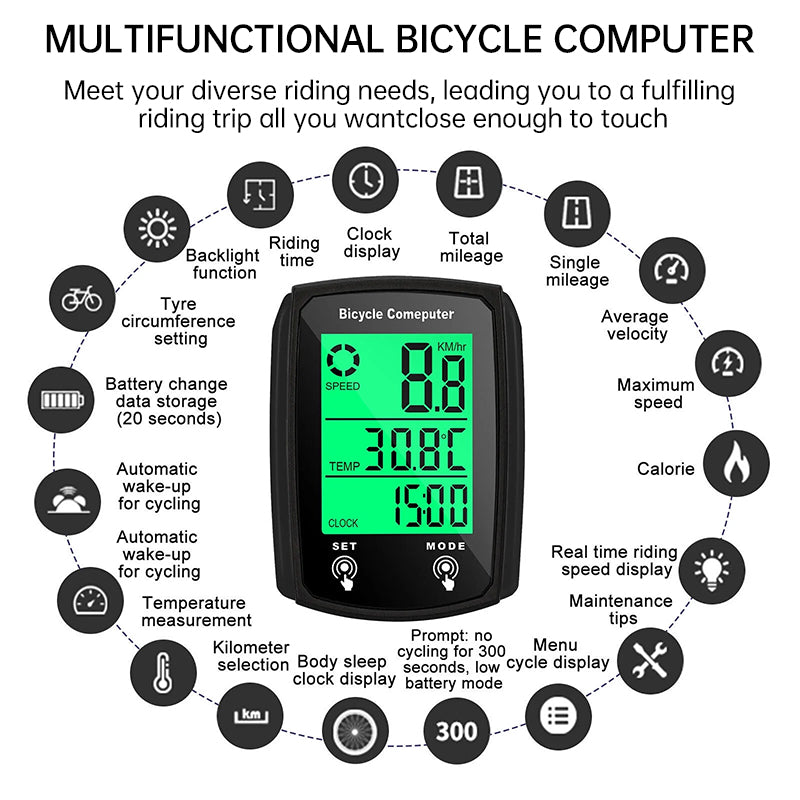 Ciclocomputador LCD con Cable, Velocímetro y Cuentakilómetros - vista 5