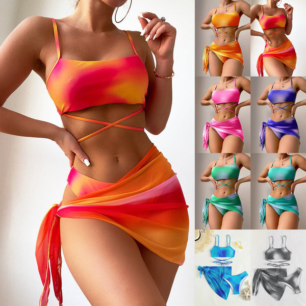 Bikini Tie-Dye 3 Piezas con Falda de Malla