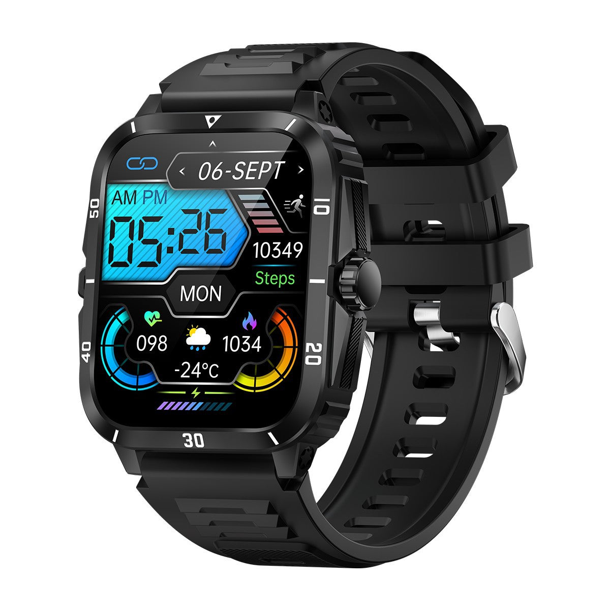Smartwatch KT71 Resistente al Agua, Ritmo Cardíaco y Tensión