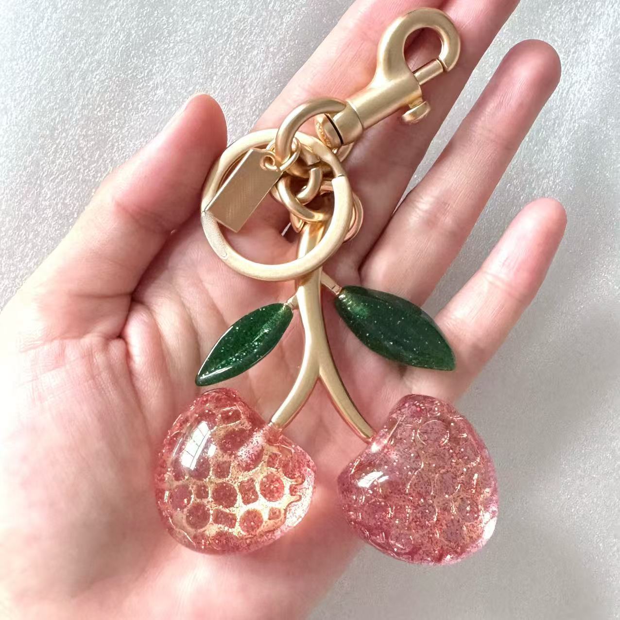 Llavero de Cristal con Cerezas, Colgante para Bolso o Coche