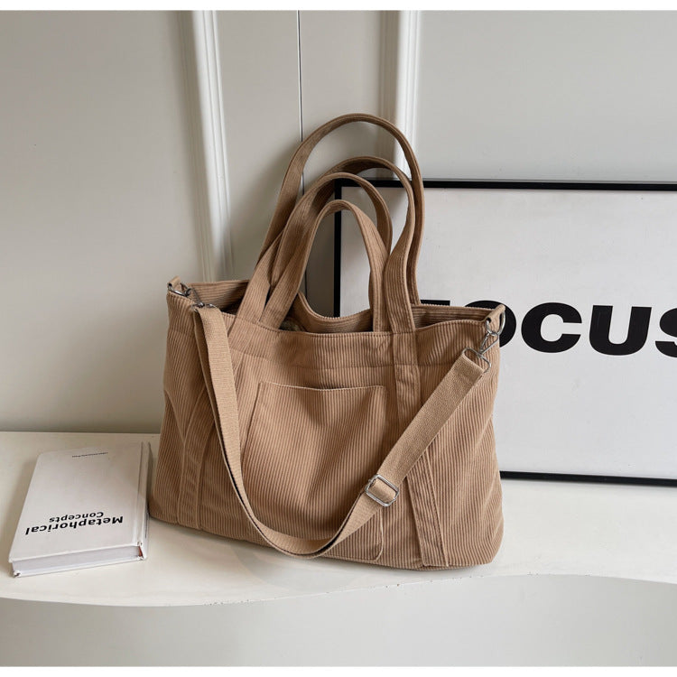 Bolso Tote de Pana de Gran Capacidad, Bandolera Casual