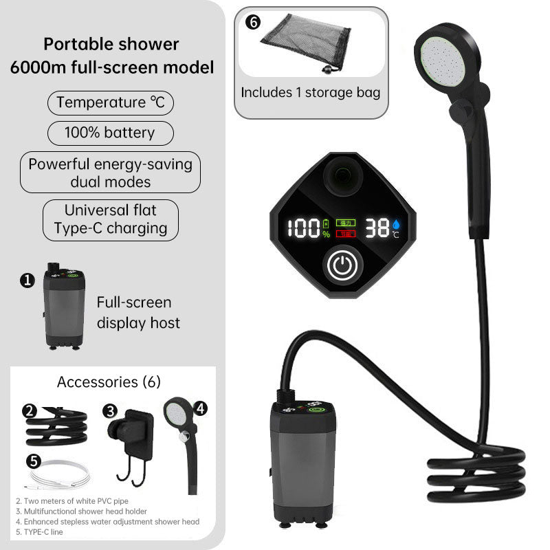Ducha Portátil Recargable para Exterior, 6000mAh con Pantalla