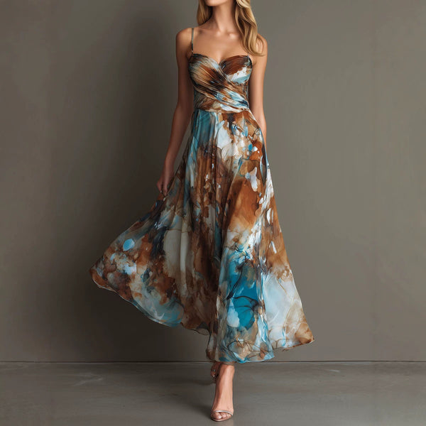 Vestido Fluido con Tirantes y Cintura Entallada, Estampado Floral