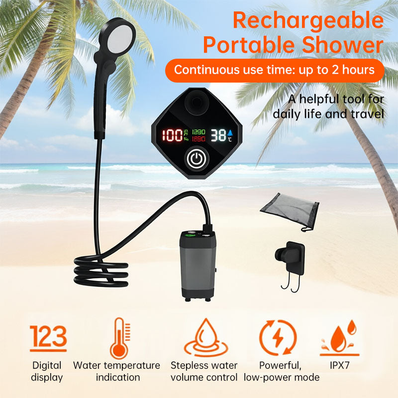 Ducha Portátil Recargable para Exterior, 6000mAh con Pantalla
