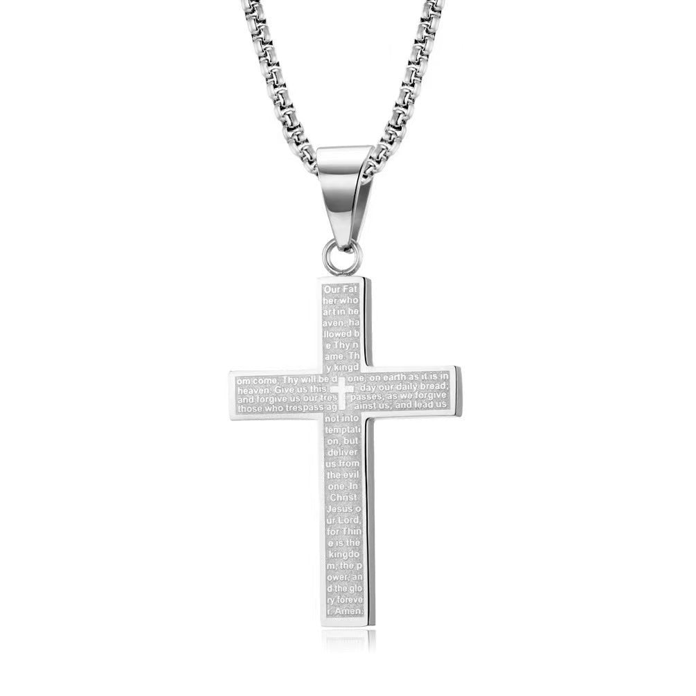 Collar con Colgante de Cruz, Acero Titanio