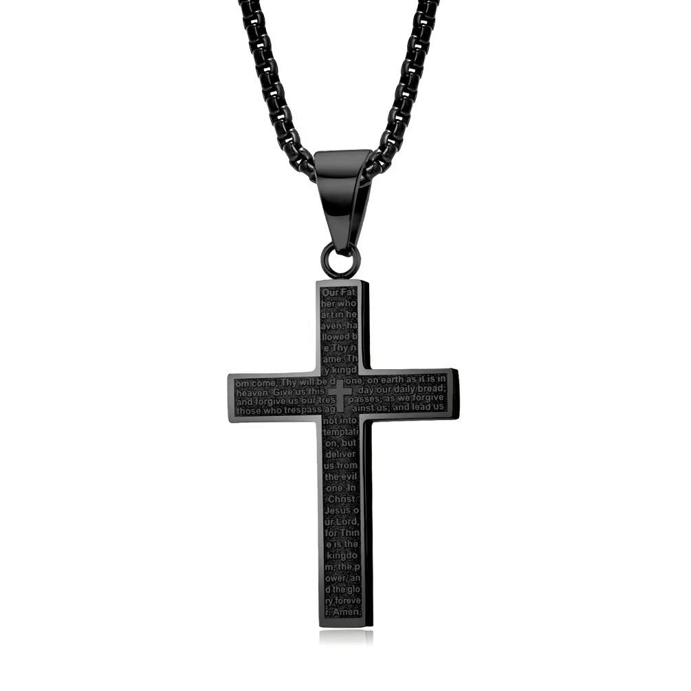 Collar con Colgante de Cruz, Acero Titanio