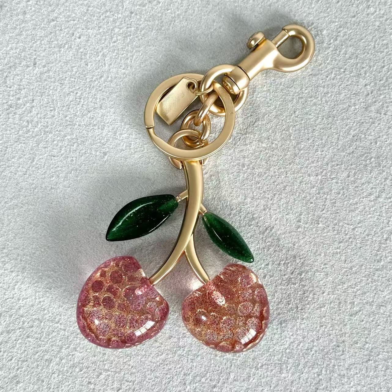 Llavero de Cristal con Cerezas, Colgante para Bolso o Coche