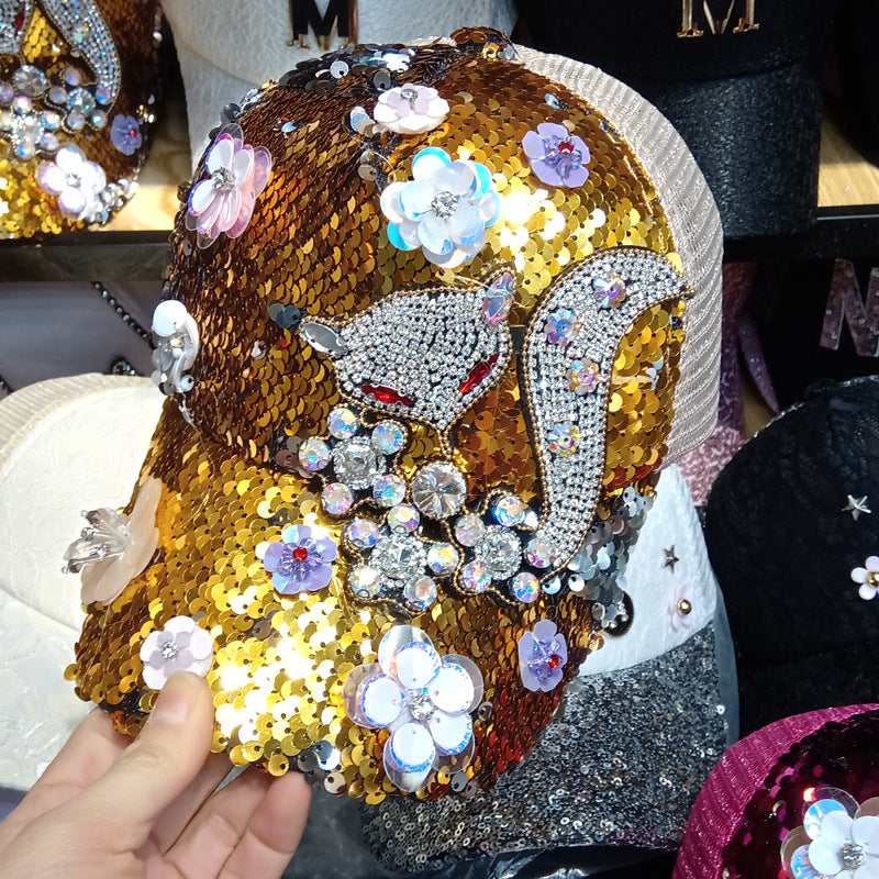 Gorra de Béisbol con Pedrería y Flores, Estilo Coreano - vista 2