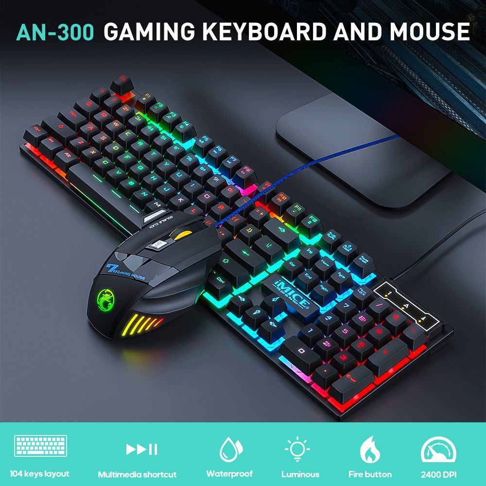Set de Teclado y Ratón Gaming AN-300 con Luces Arcoíris