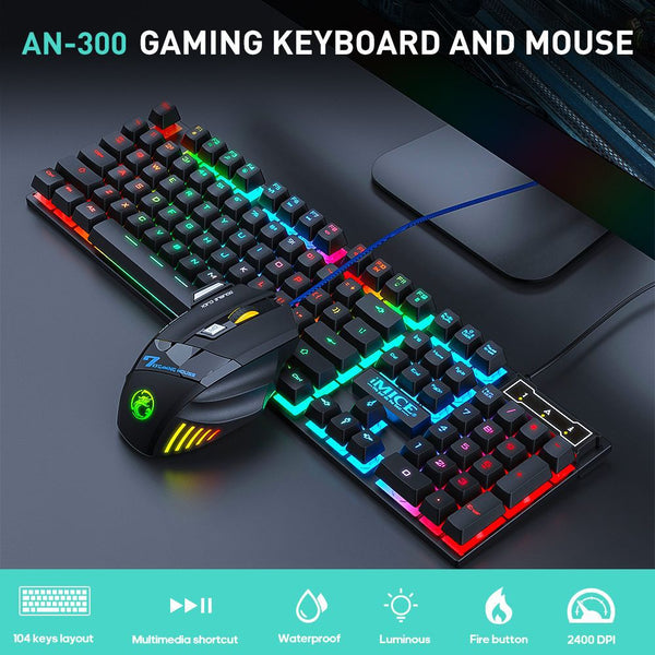 Set de Teclado y Ratón Gaming AN-300 con Luces Arcoíris