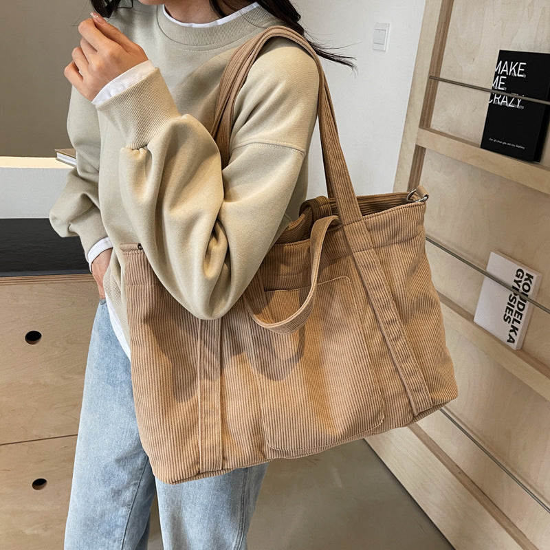 Bolso Tote de Pana de Gran Capacidad, Bandolera Casual
