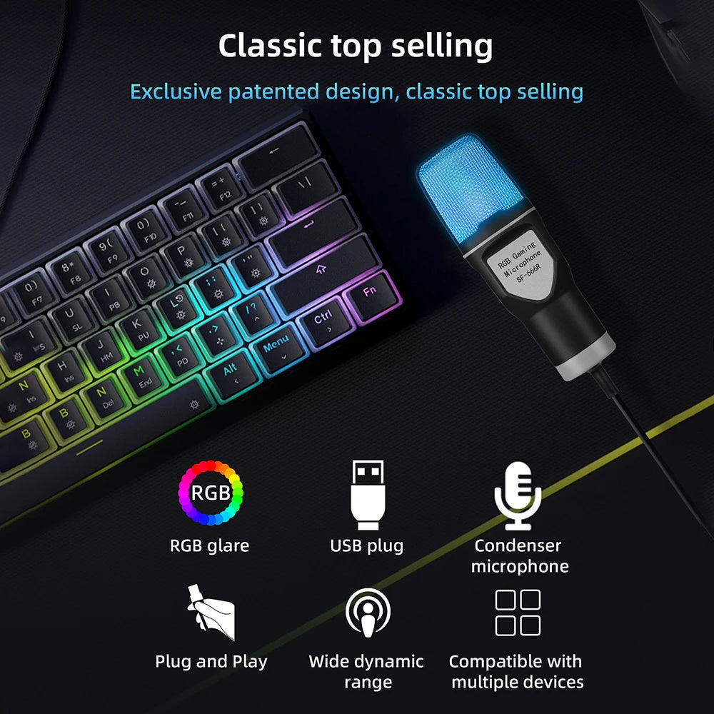 Micrófono de Condensador USB SF-666R con Luces RGB - vista 2