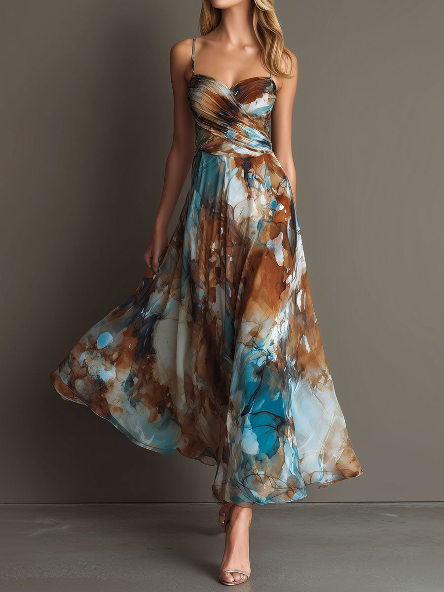 Vestido Fluido con Tirantes y Cintura Entallada, Estampado Floral