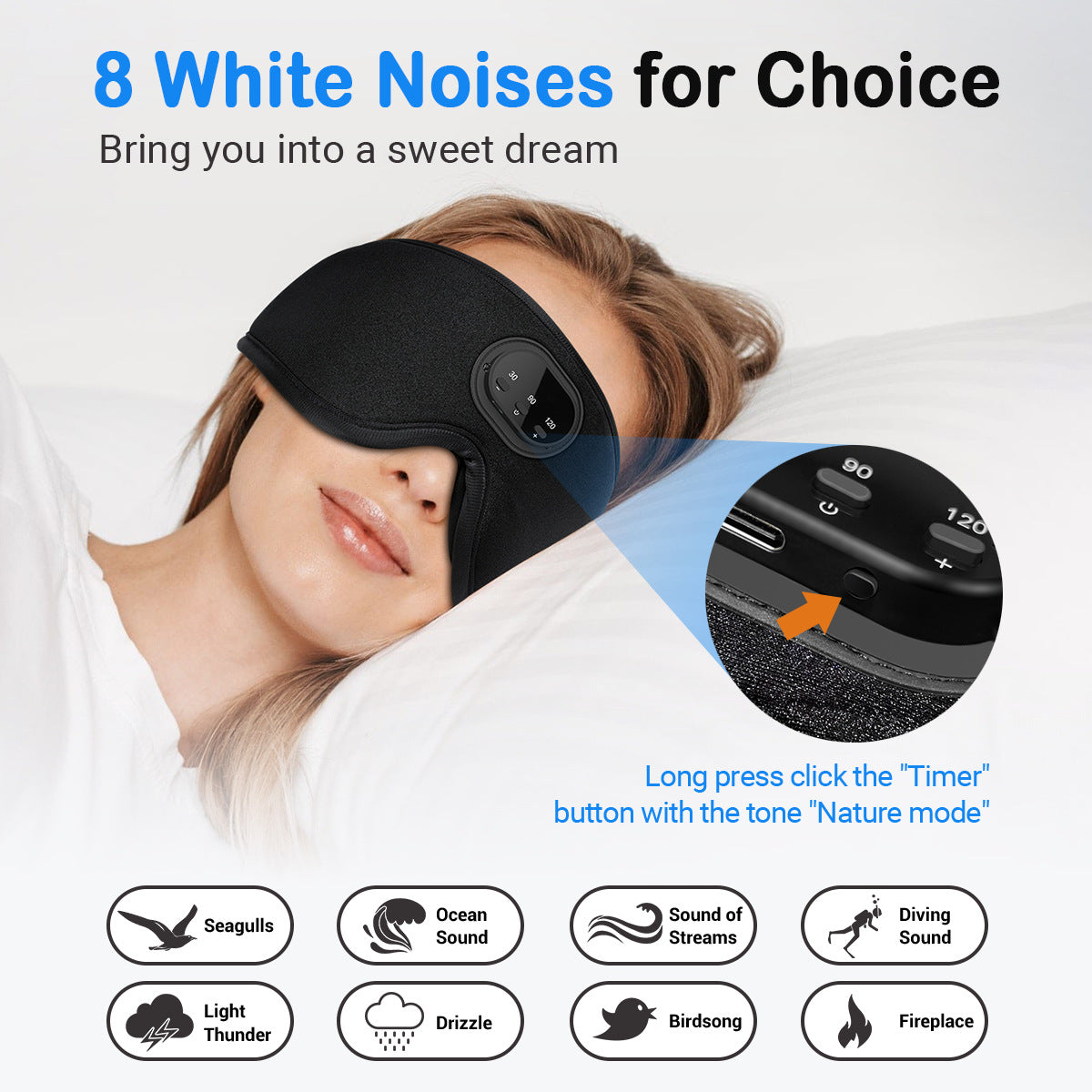 Antifaz de Dormir 3D con Bluetooth y Ruido Blanco