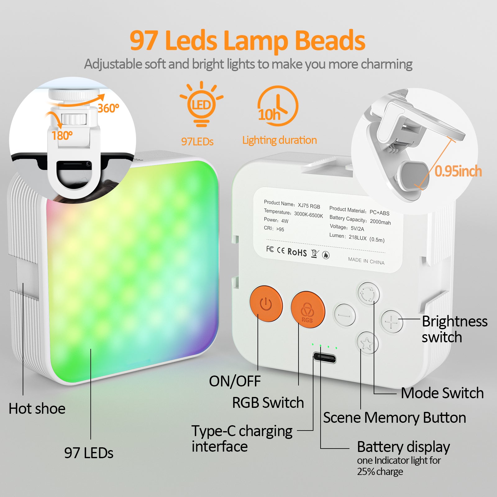 Luz de Bolsillo RGB Mini XJ75 para Móvil y Fotografía - vista 2