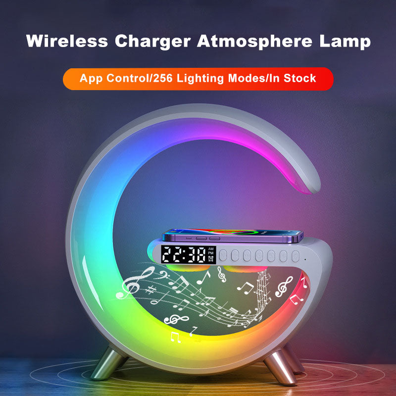 Lámpara LED en G con Altavoz Bluetooth, Cargador Inalámbrico y Reloj - vista 2